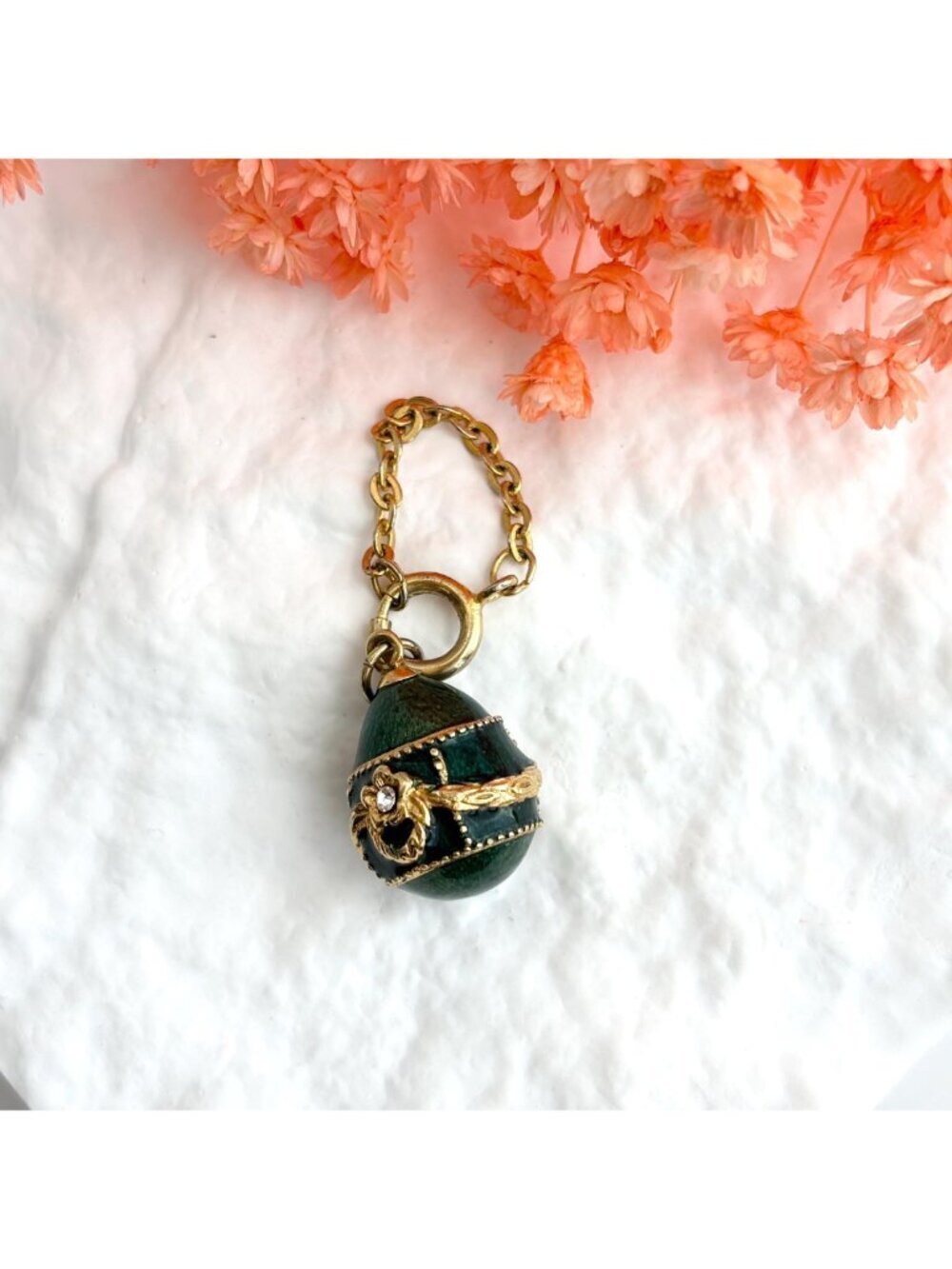 Joan Rivers Green Enameled Green Rhinestoned Gold Toned Vintage Pendant | Charm - Picture 10 of 11